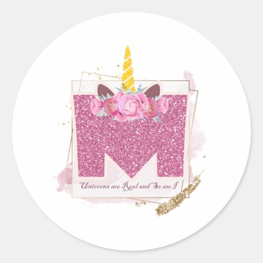 Unicorn Monogram M Custom Stickers (Vorderseite)