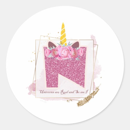 Unicorn Monogram N Custom Stickers (Vorderseite)