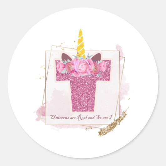 Unicorn Monogram T Custom Stickers (Vorderseite)