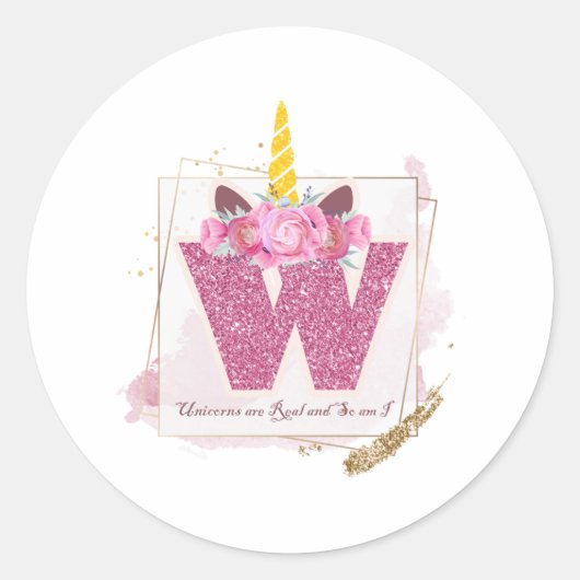 Unicorn Monogram W Custom Stickers (Vorderseite)