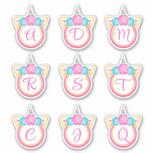 Unicorn Monogramm Erstkleberpackung Aufkleber (Vorderseite)