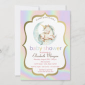 Unicorn, Moon Holographic Baby Show Einladung (Vorderseite)