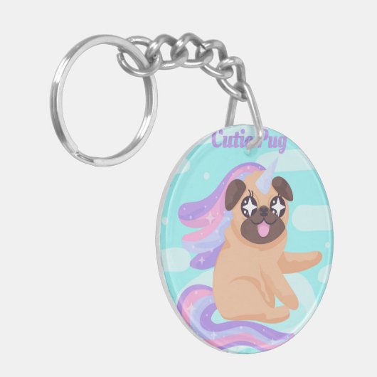 Unicorn Mops Schlüsselanhänger (Vorderseite links)