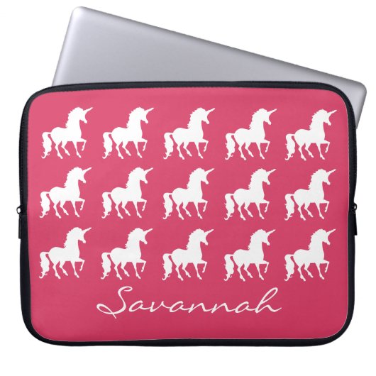 Unicorn-Muster-personalisierte rosa Laptopschutzhülle (Vorderseite)