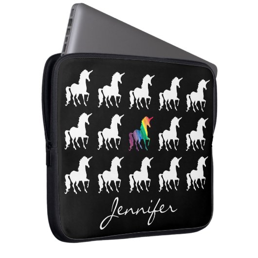 Unicorn-Muster-personalisierte Schwarz-weiße Laptopschutzhülle (Vorne Rechts)