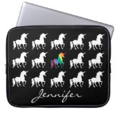 Unicorn-Muster-personalisierte Schwarz-weiße Laptopschutzhülle (Vorderseite)