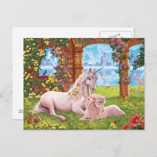 Unicorn Mutter und Foal Postkarte (Vorne/Hinten)