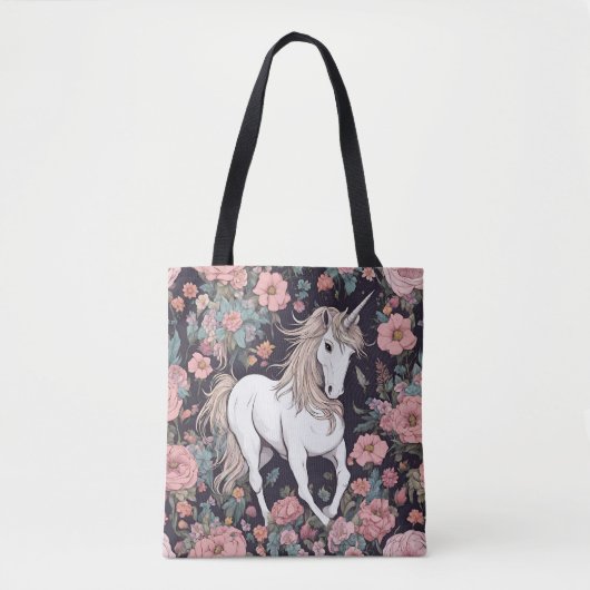 Unicorn Mythische Blume Tasche (Vorderseite)