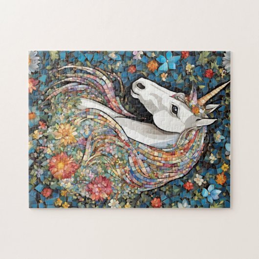 Unicorn Mythisches Pferdefloralpuzzle Puzzle (Horizontal)