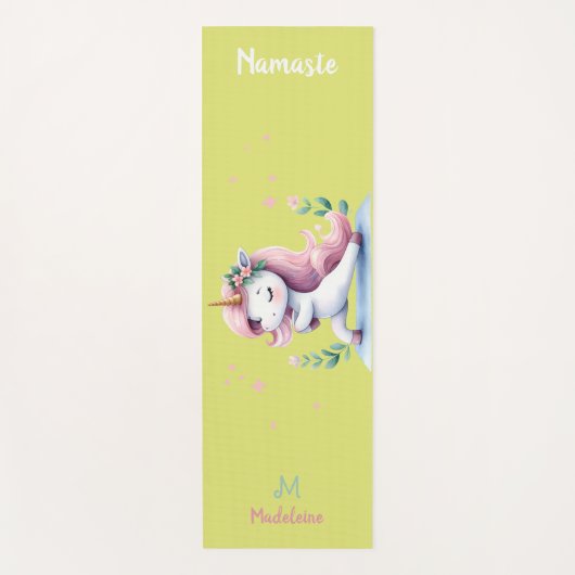Unicorn Namaste Yoga Niedliche Gelbe Bezeichnung M Yogamatte (Vorderseite)