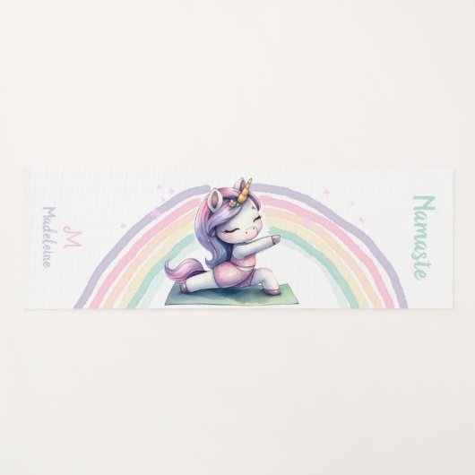 Unicorn Namaste Yoga Pose Niedlich Name Monogramm Yogamatte (Vorderseite (Horizontal))