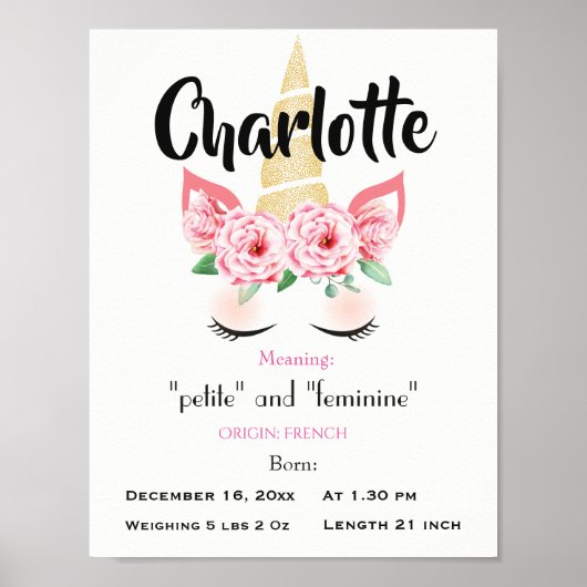 Unicorn Name bedeutet Keepake-Kinderzimmer Poster (Vorne)