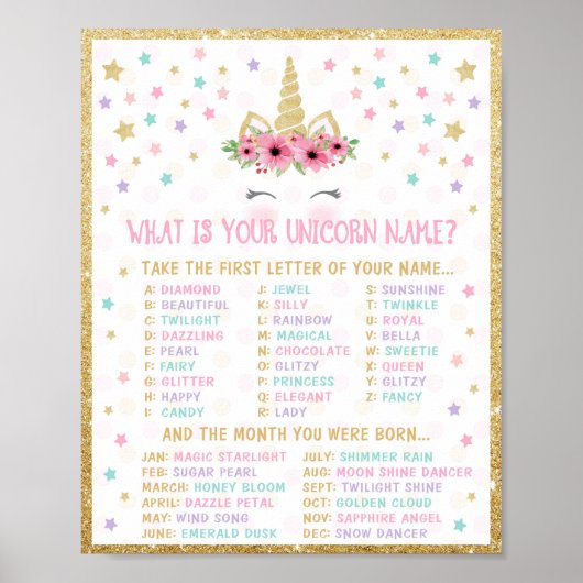 Unicorn Name Game Poster (Vorne)