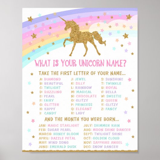 Unicorn Name Game Poster (Vorne)