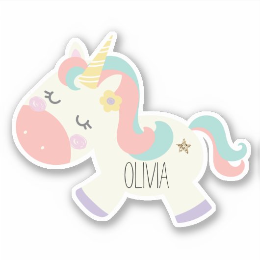 Unicorn Name Sticker pastellfarben (Vorderseite)