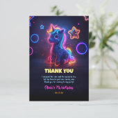 Unicorn Neon Birthday Party Danke (Stehend Vorderseite)