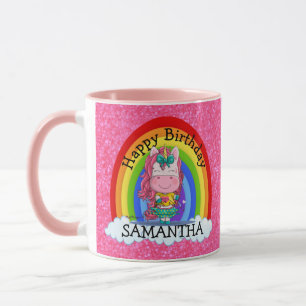 Unicorn Niedlich Happy BIRTHDAY Pink Glitzer Tasse