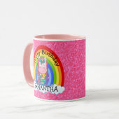 Unicorn Niedlich Happy BIRTHDAY Pink Glitzer Tasse (Vorderseite Links)