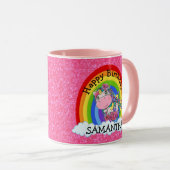 Unicorn Niedlich Happy BIRTHDAY Pink Glitzer Tasse (VorderseiteRechts)