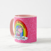 Unicorn Niedlich Happy BIRTHDAY Pink Glitzer Tasse (Vorderseite Links)