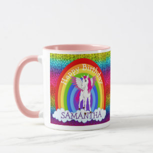 Unicorn Niedlich Happy BIRTHDAY Rainbow Glitzer Ta Tasse