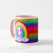 Unicorn Niedlich Happy BIRTHDAY Rainbow Glitzer Ta Tasse (Vorderseite Links)