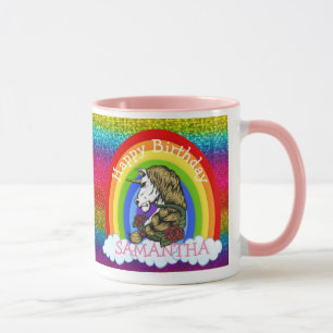 Unicorn Niedlich Happy BIRTHDAY Rainbow Glitzer Ta Tasse