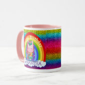 Unicorn Niedlich Happy BIRTHDAY Rainbow Glitzer Tasse (Vorderseite Links)