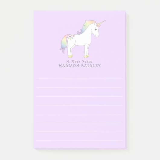 Unicorn Niedlich Kids Pastel Post-it Klebezettel (Vorderseite)