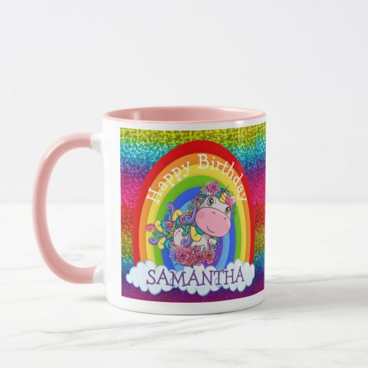 Unicorn Niedlich Rainbow Glitzer Tasse (Links)