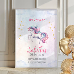 Unicorn Niedlich Watercolor Poster Begrüßungszeich