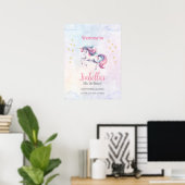 Unicorn Niedlich Watercolor Poster Begrüßungszeich (Heimbüro)