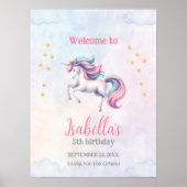 Unicorn Niedlich Watercolor Poster Begrüßungszeich (Vorne)