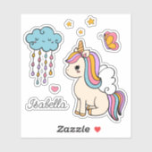 Unicorn Niedlich Whimsical Girly Personalisiert Na Aufkleber (Blatt)