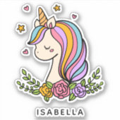 Unicorn Niedlich Whimsical Girly Personalisiert Na Aufkleber (Vorderseite)