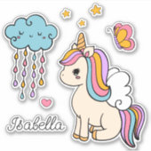 Unicorn Niedlich Whimsical Girly Personalisiert Na Aufkleber (Vorderseite)