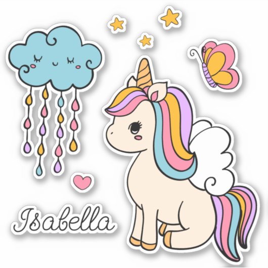 Unicorn Niedlich Whimsical Girly Personalisiert Na Aufkleber (Vorderseite)