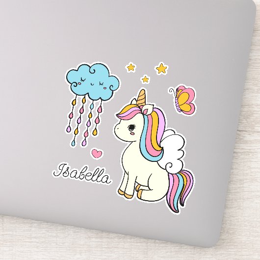 Unicorn Niedlich Whimsical Girly Personalisiert Na Aufkleber (Detail)