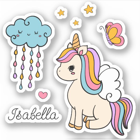 Unicorn Niedlich Whimsical Girly Personalisiert Na Aufkleber (Vorderseite)