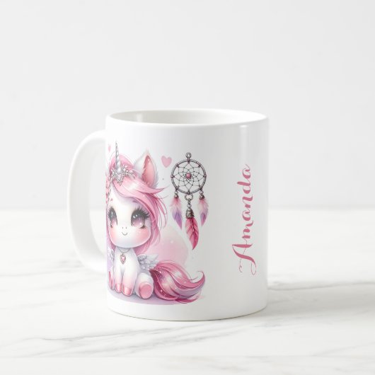 Unicorn Niedlich Whimsical Girly Personalisiert Na Kaffeetasse (Vorderseite Links)