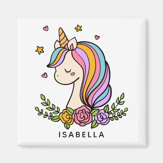Unicorn Niedlich Whimsical Girly Personalisiert Na Magnet (Vorne)