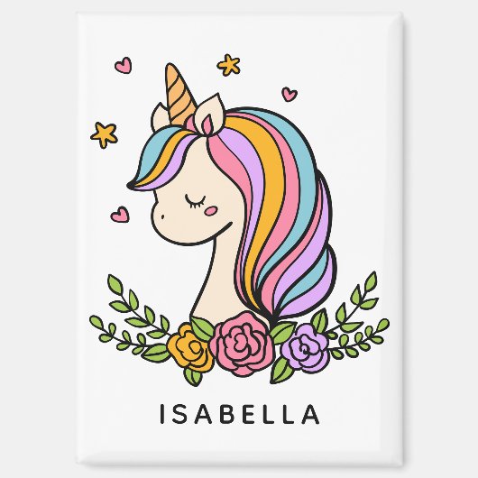 Unicorn Niedlich Whimsical Girly Personalisiert Na Magnet (Vorderseite)