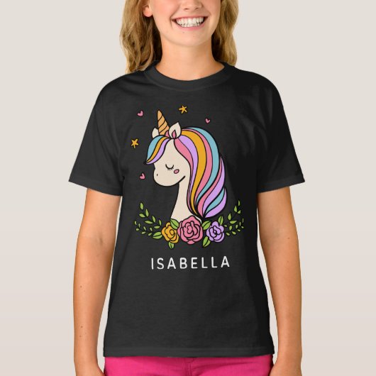 Unicorn Niedlich Whimsical Girly Personalisiert Na T-Shirt (Vorderseite)