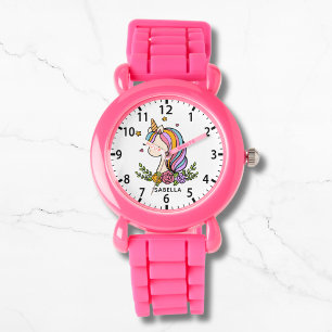 Unicorn Niedlich Whimsical Girly Pink Floral Armbanduhr