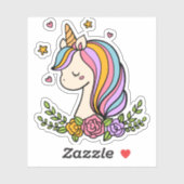 Unicorn Niedlich Whimsical Girly Pink Floral Aufkleber (Blatt)