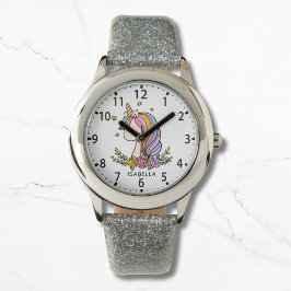 Unicorn Niedlich Whimsical Girly Pink Floral Girl' Armbanduhr