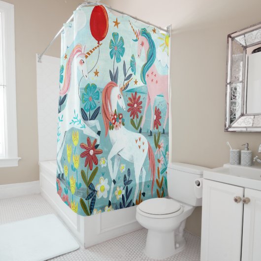 Unicorn, niedliche Regenbogenmädchen Duschvorhang (Beispiel)