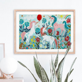 Unicorn, niedliche Regenbogenmädchen Poster