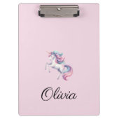 Unicorn Niedliche Wasserfarbe Personalisierter Nam Klemmbrett (Vorderseite)