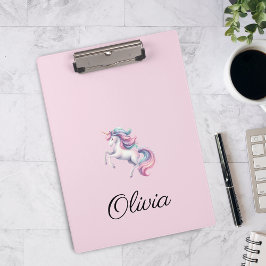 Unicorn Niedliche Wasserfarbe Personalisierter Nam Klemmbrett